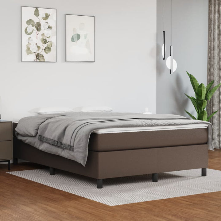 Boxspring sengeramme 140x190 cm kunstlæder brun