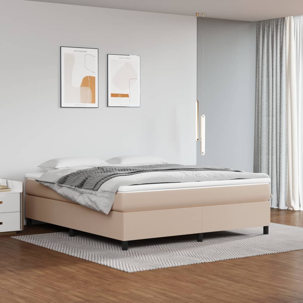 Boxspring sengeramme 160x200 cm kunstlæder cappuccinofarvet
