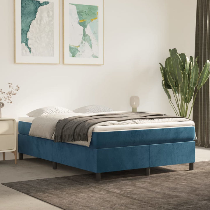 Boxspring sengeramme Mørkeblå 140x190 cm Fløjl