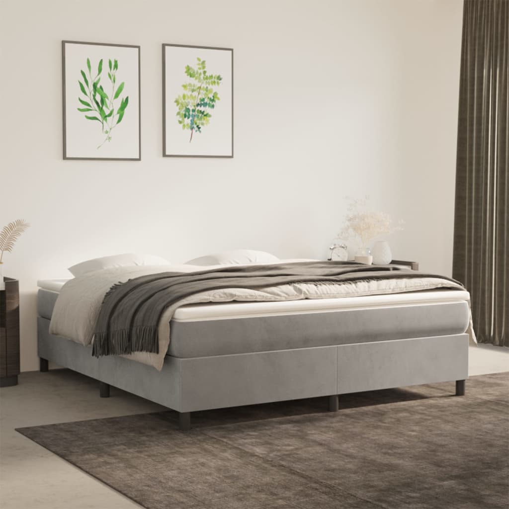 Boxspring sengeramme Lysegrå 160x200 cm Fløjl