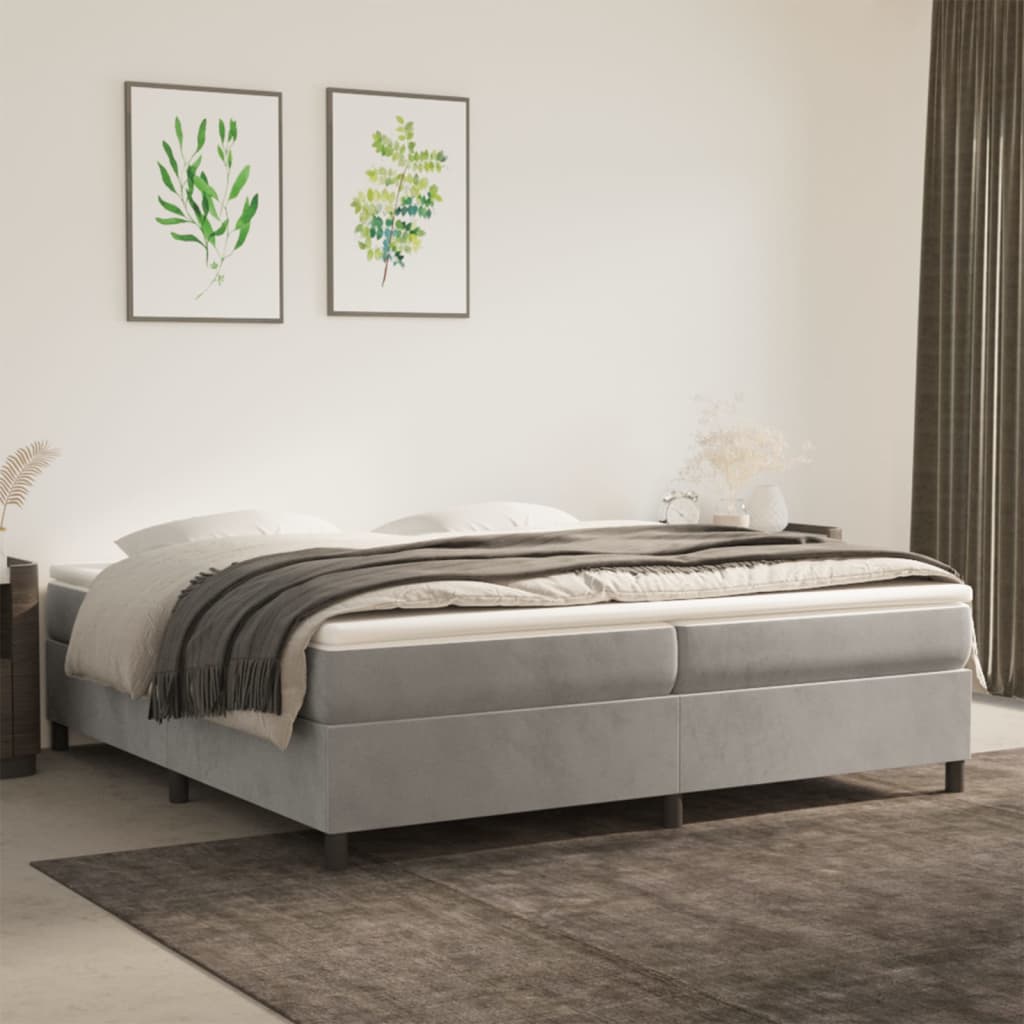 Boxspring sengeramme Lysegrå 200x200 cm Fløjl