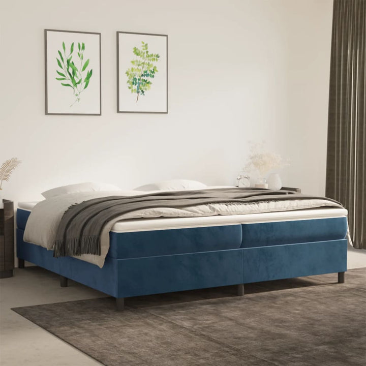 Boxspring sengeramme Mørkeblå 200x200 cm Fløjl
