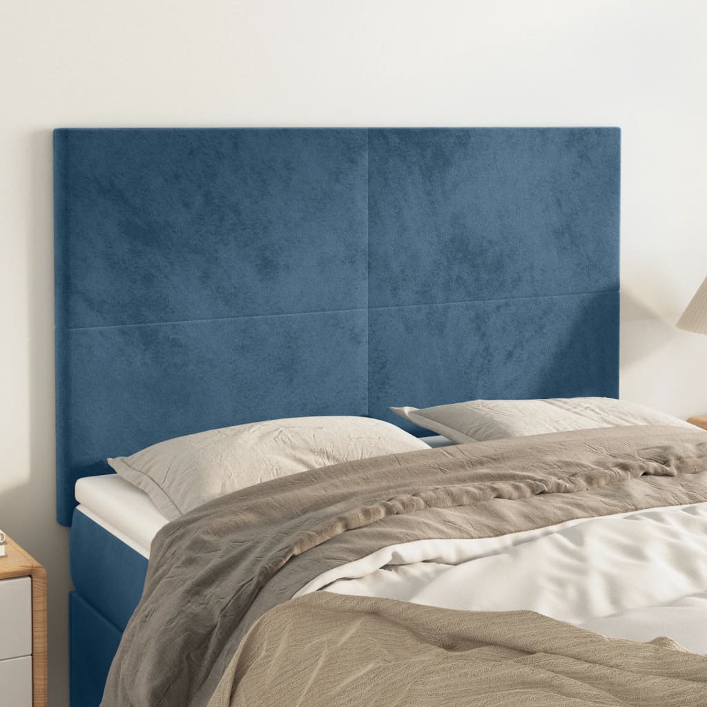 sengegavl mørkeblå 144x5x118/128 cm fløjl