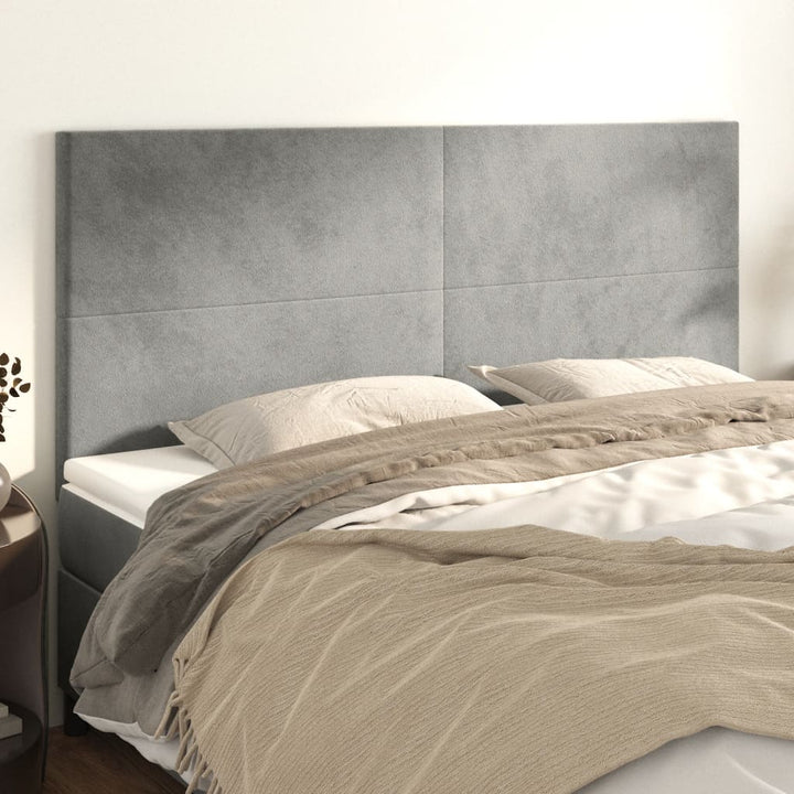 sengegavl lysegrå 160x5x118/128 cm fløjl