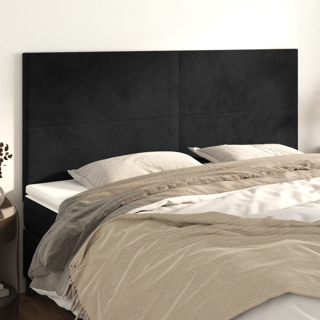 sengegavl sort 180x5x118/128 cm fløjl