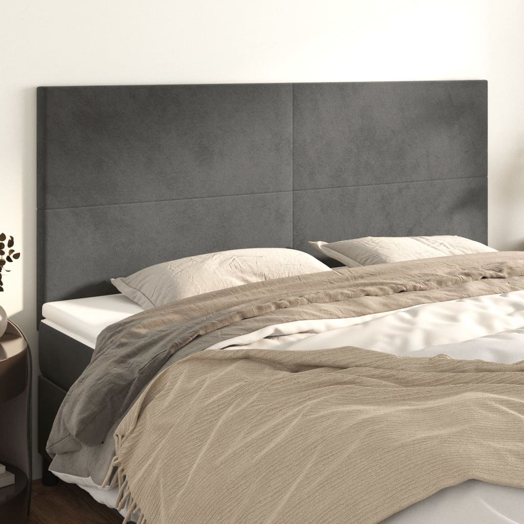 sengegavl mørkegrå 200x5x118/128 cm fløjl