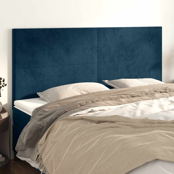 sengegavl mørkeblå 200x5x118/128 cm fløjl
