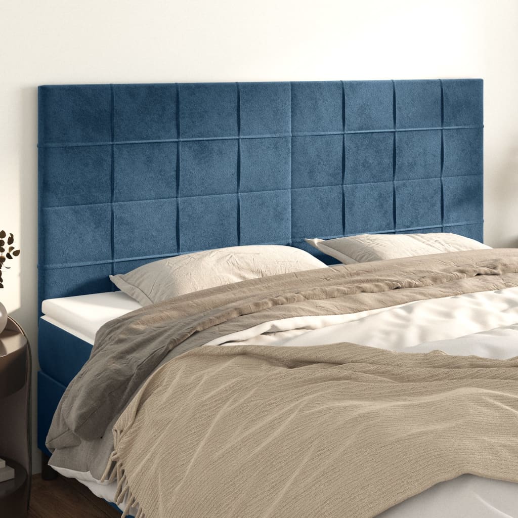 sengegavl mørkeblå 180x5x118/128 cm fløjl