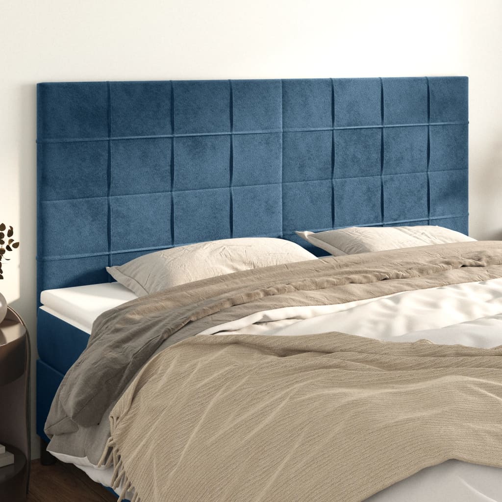sengegavl mørkeblå 200x5x118/128 cm fløjl