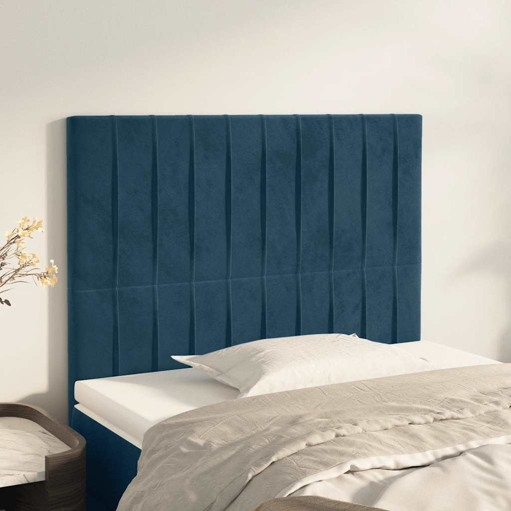 sengegavl mørkeblå 100x5x118/128 cm fløjl