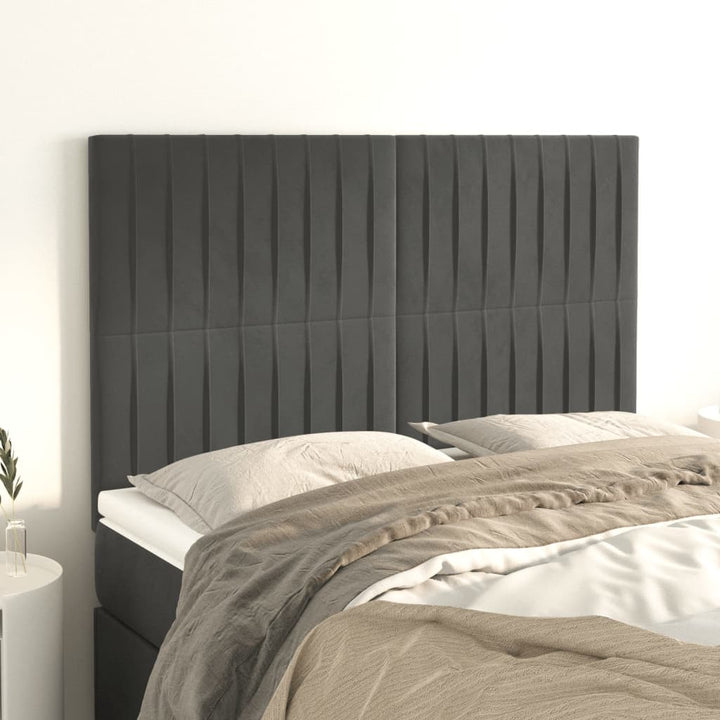 sengegavl mørkegrå 144x5x118/128 cm fløjl