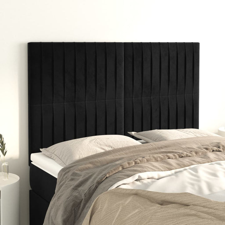 sengegavl sort 144x5x118/128 cm fløjl