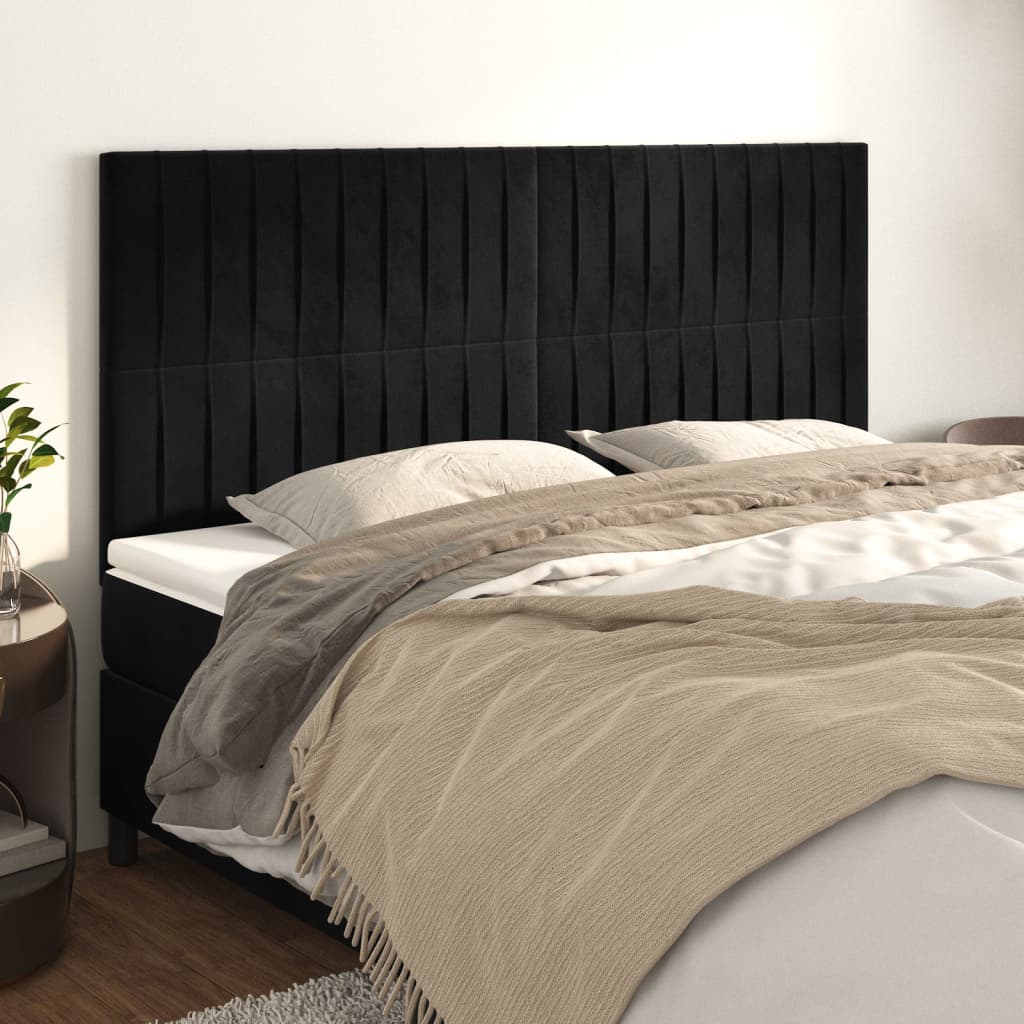 sengegavl sort 200x5x118/128 cm fløjl
