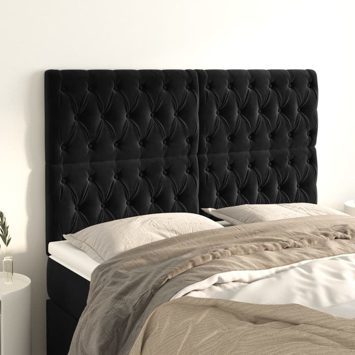 sengegavl sort 144x7x118/128 cm fløjl