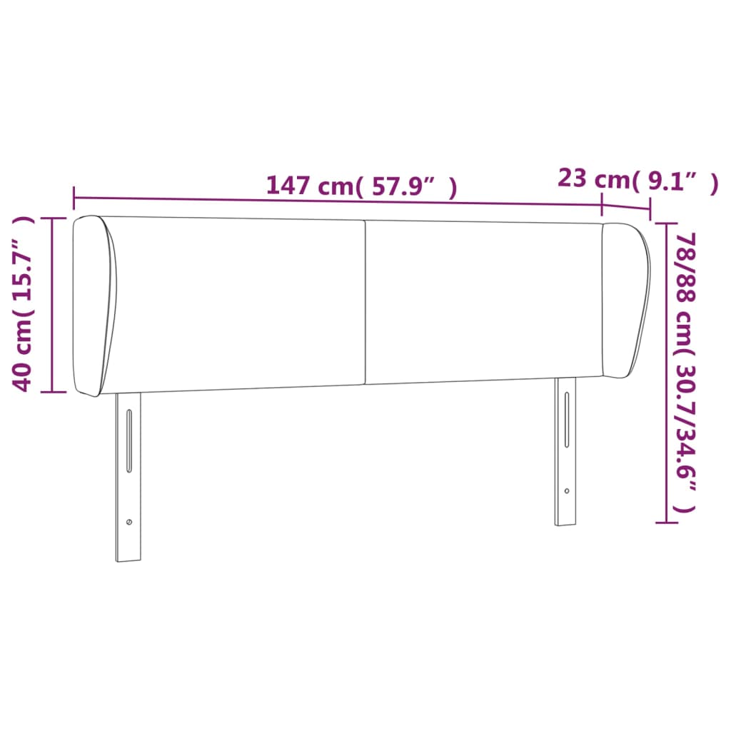 sengegavl med kanter 147x23x78/88 cm stof cremefarvet