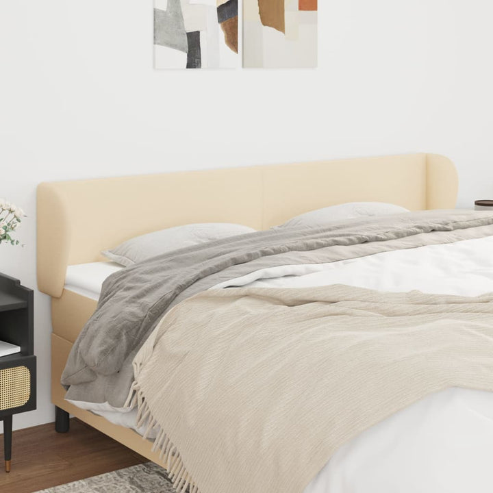 sengegavl med kanter 163x23x78/88 cm stof cremefarvet