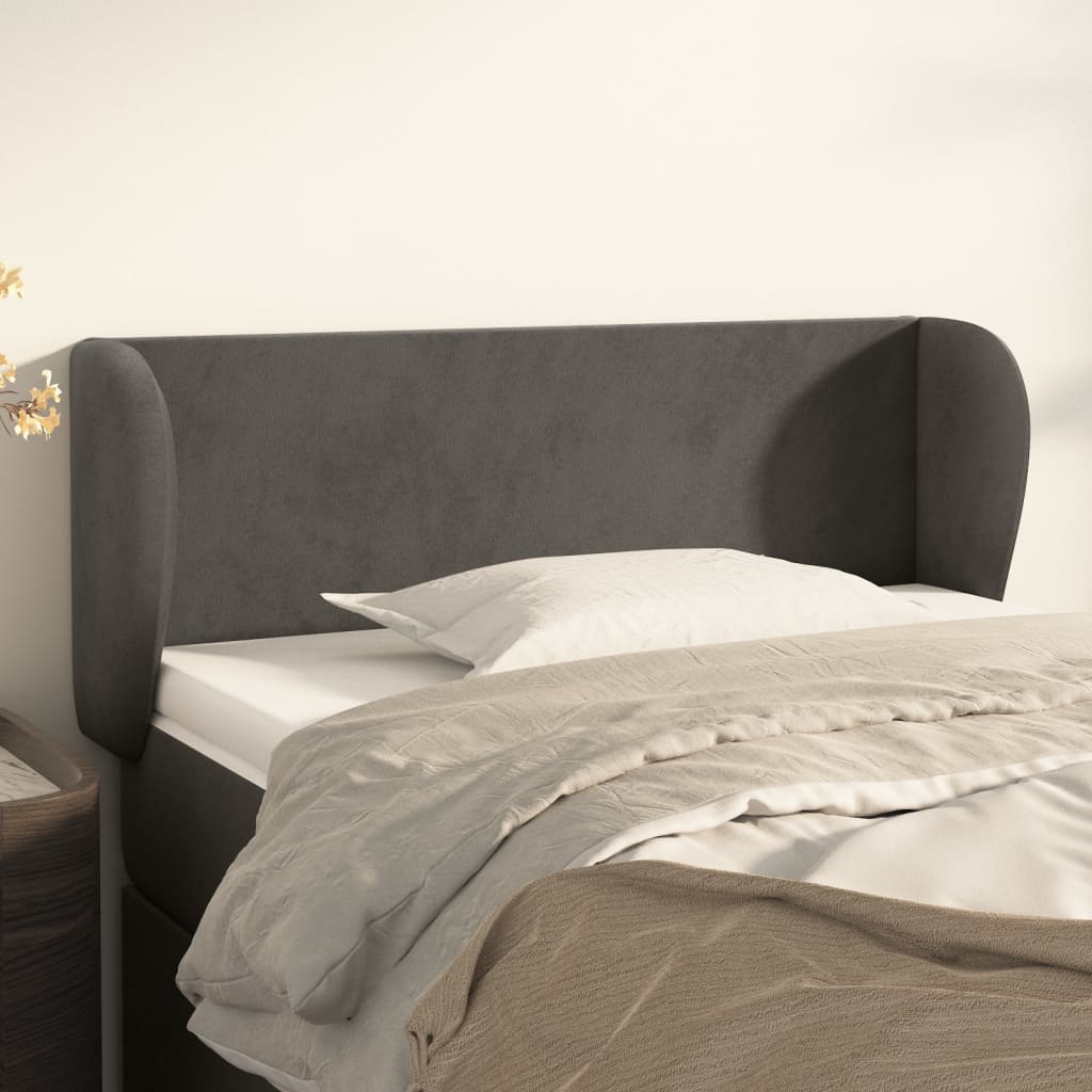 sengegavl med kanter 103x23x78/88 cm fløjl mørkegrå