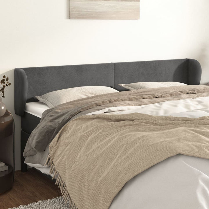 sengegavl med kanter 163x23x78/88 cm fløjl mørkegrå