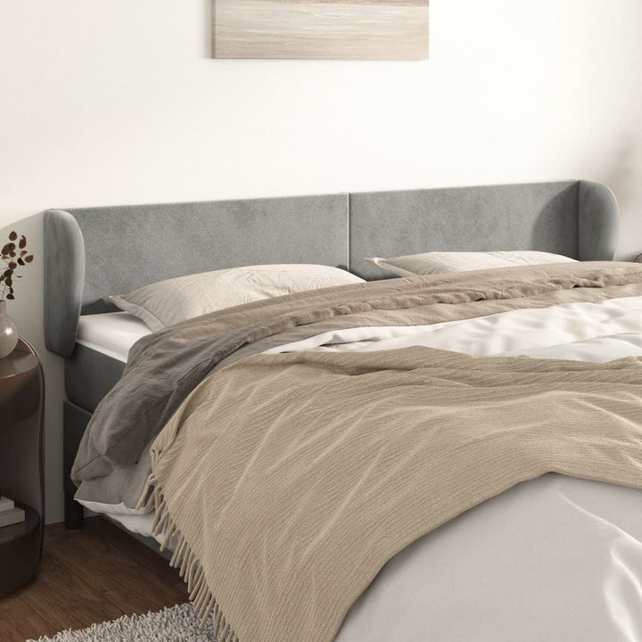 sengegavl med kanter 203x23x78/88cm fløjl lysegrå