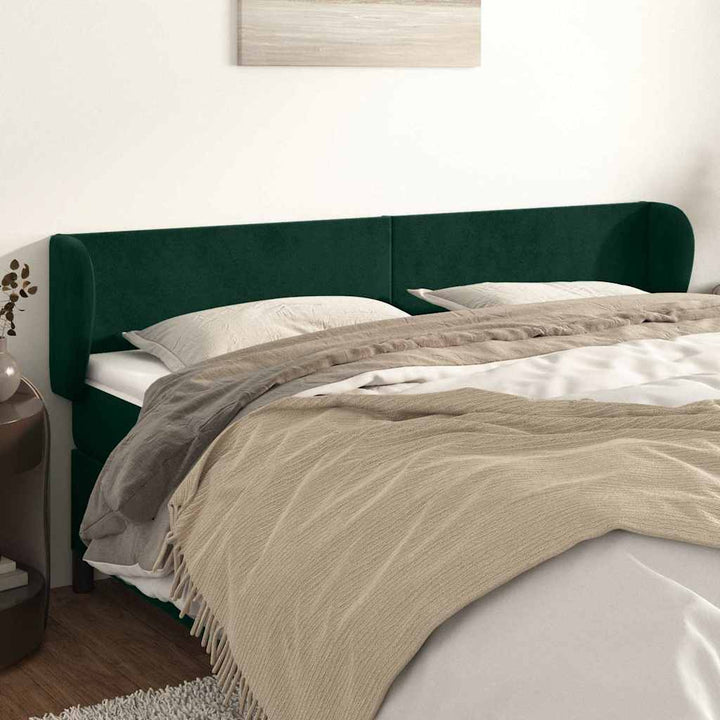 sengegavl med kanter 203x23x78/88 cm fløjl mørkegrøn