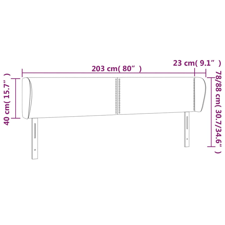 sengegavl med kanter 203x23x78/88cm stof lysegrå