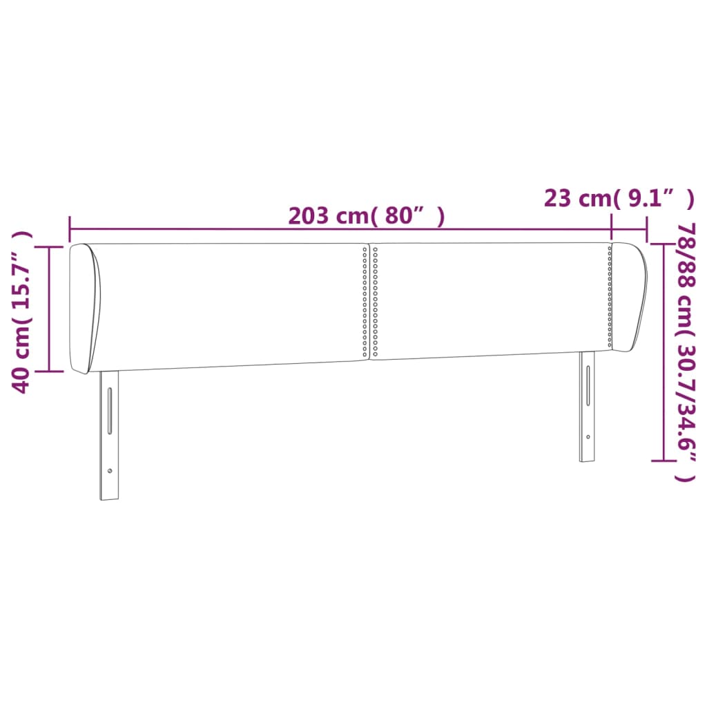 sengegavl med kanter 203x23x78/88 cm stof sort