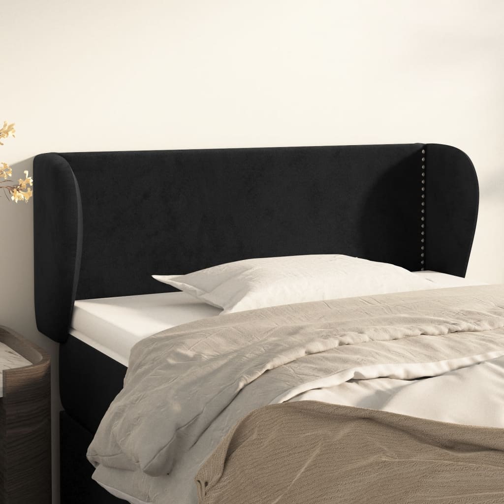 sengegavl med kanter 93x23x78/88 cm fløjl sort