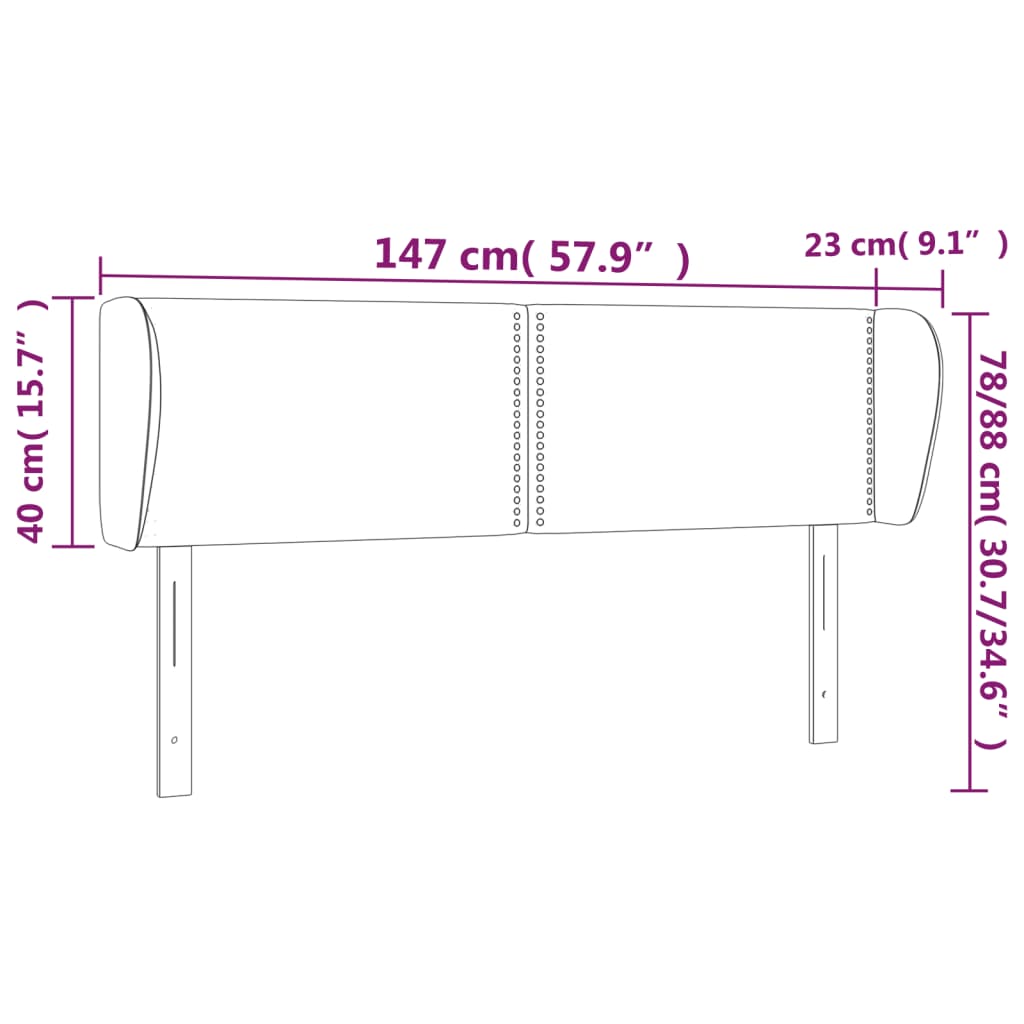 sengegavl med kanter 147x23x78/88 cm fløjl sort