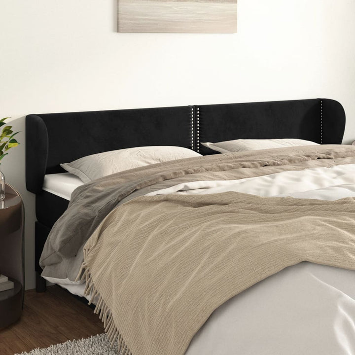 sengegavl med kanter 163x23x78/88 cm fløjl sort
