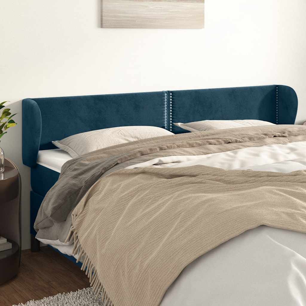 sengegavl med kanter 183x23x78/88 cm fløjl mørkeblå