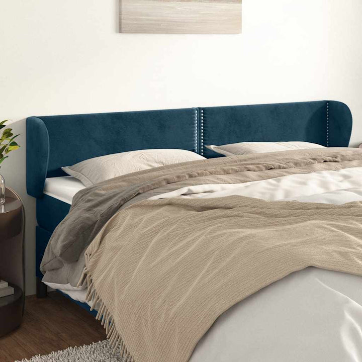 sengegavl med kanter 183x23x78/88 cm fløjl mørkeblå