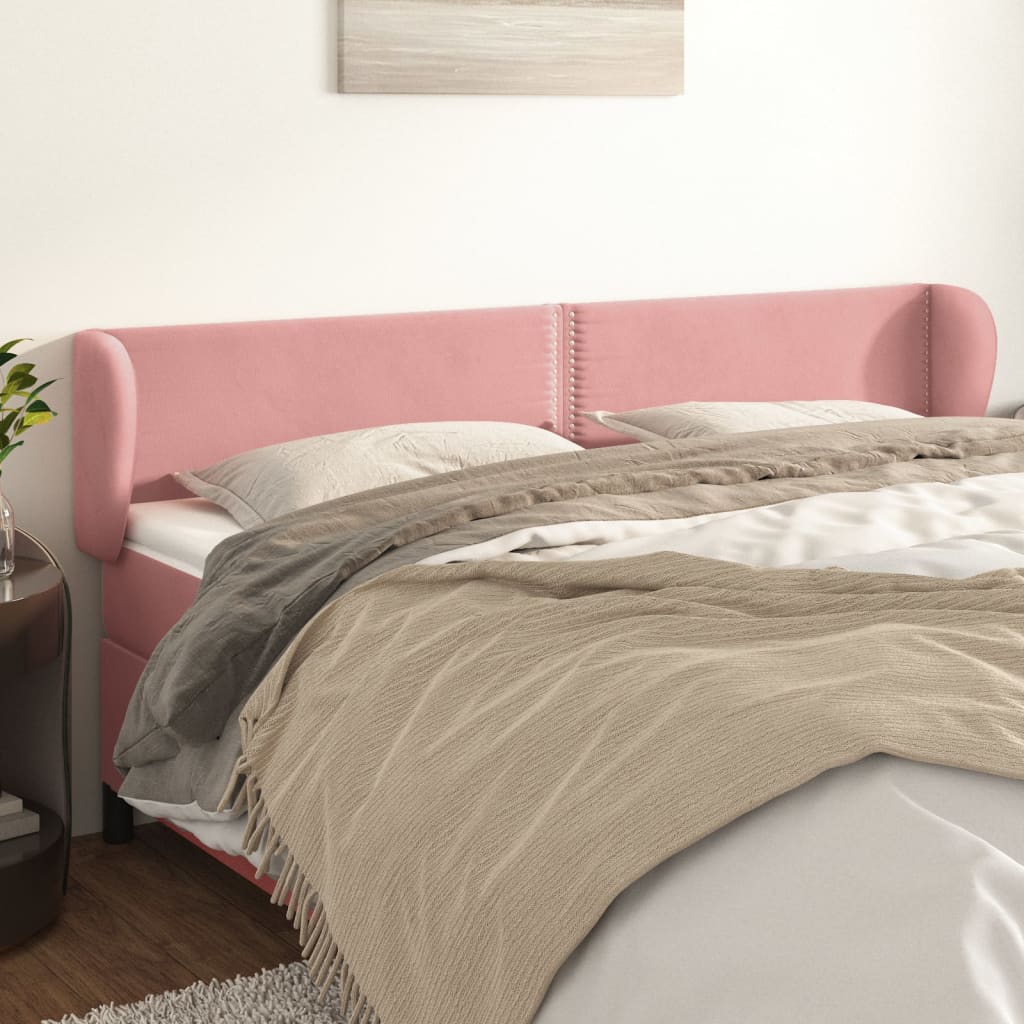 sengegavl med kanter 183x23x78/88 cm fløjl lyserød