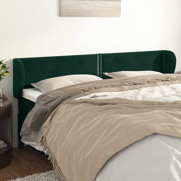 sengegavl med kanter 203x23x78/88 cm fløjl mørkegrøn