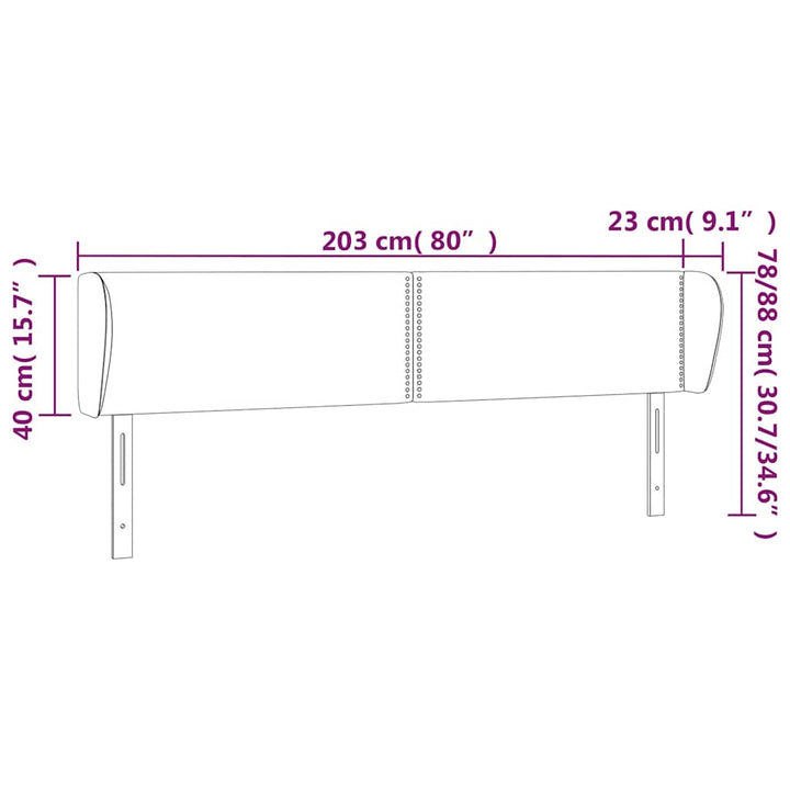 sengegavl med kanter 203x23x78/88 cm fløjl mørkeblå