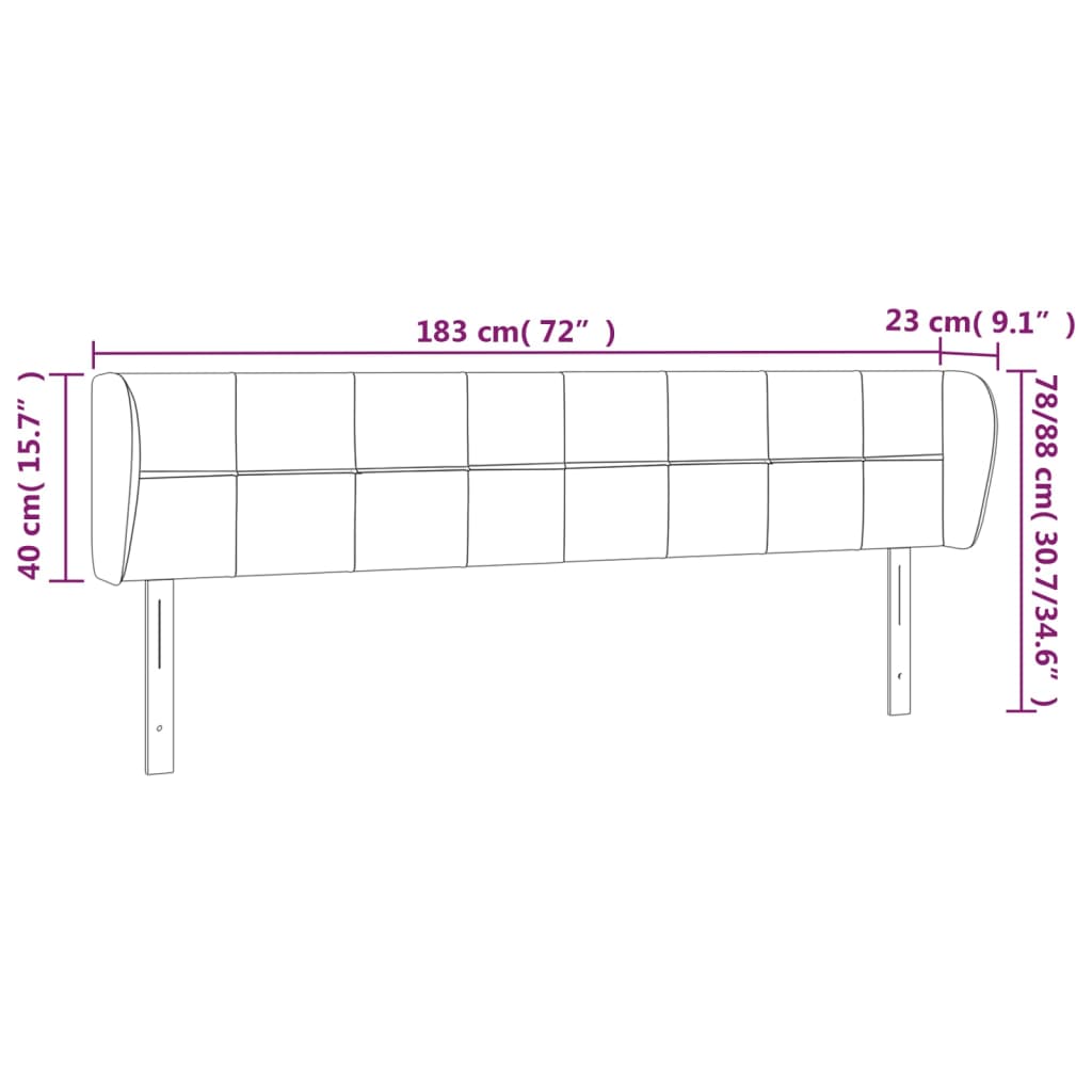 sengegavl med kanter 183x23x78/88 cm stof sort
