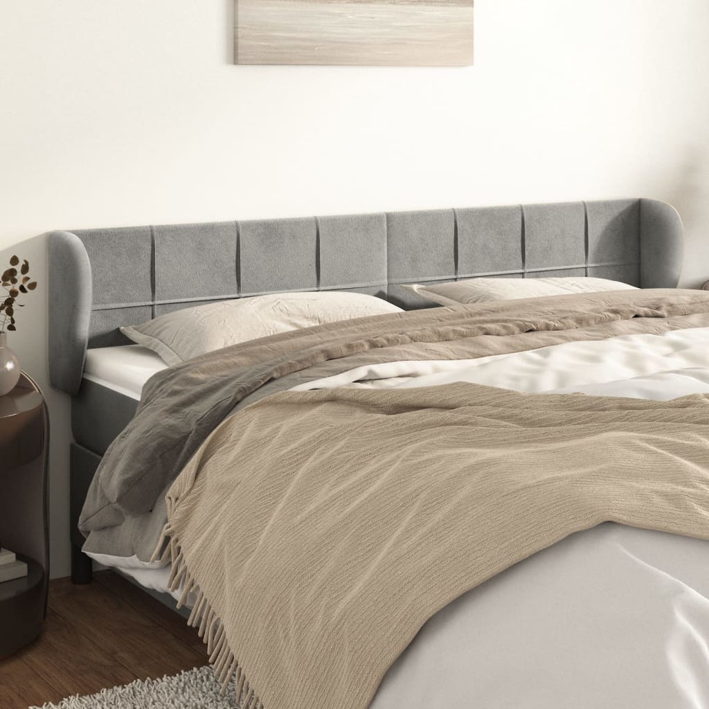 sengegavl med kanter 183x23x78/88cm fløjl lysegrå