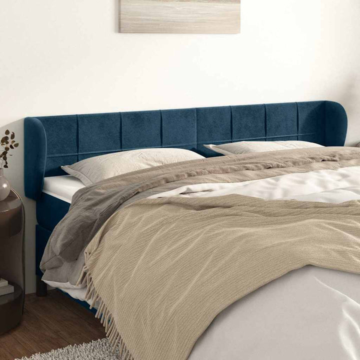 sengegavl med kanter 183x23x78/88 cm fløjl mørkeblå