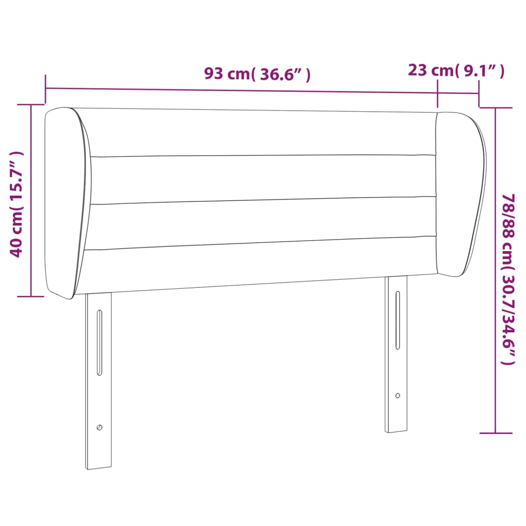 sengegavl med kanter 93x23x78/88 cm stof sort