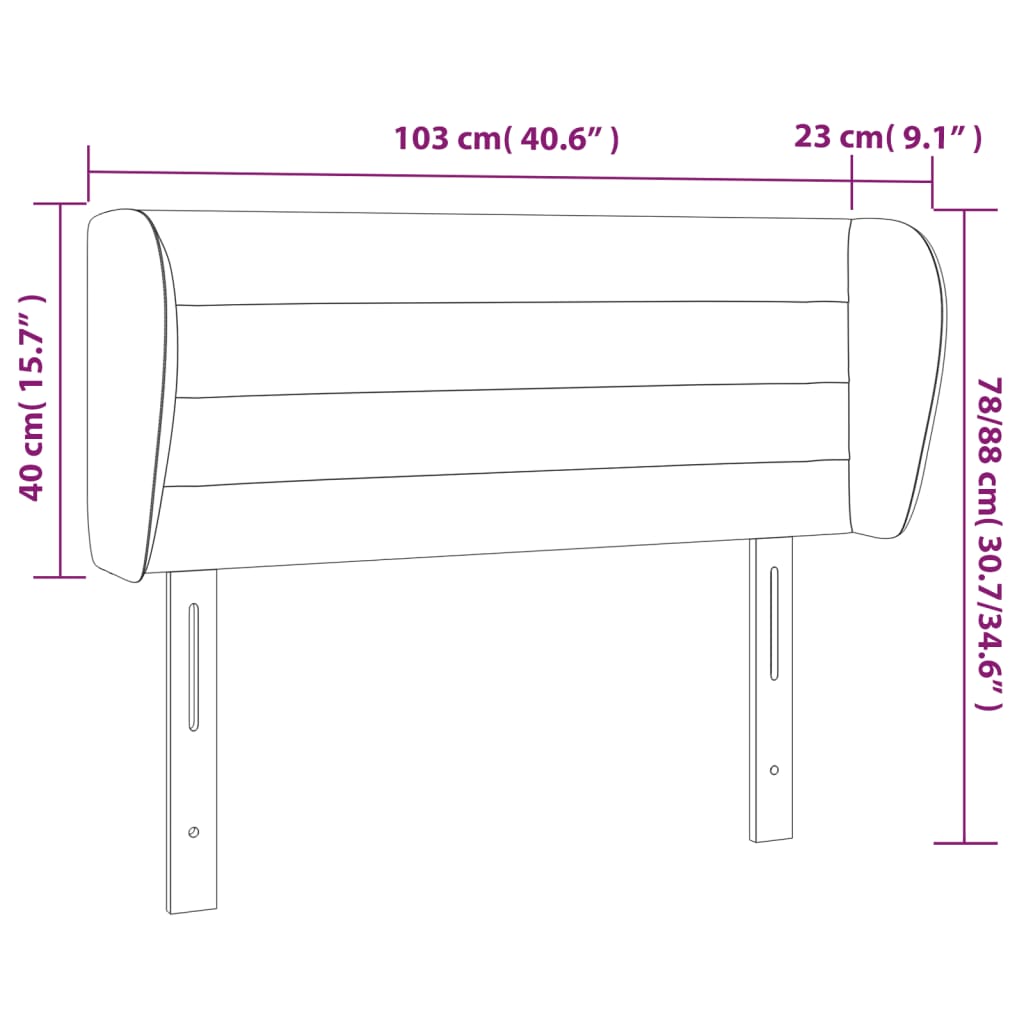 sengegavl med kanter 103x23x78/88cm fløjl lysegrå