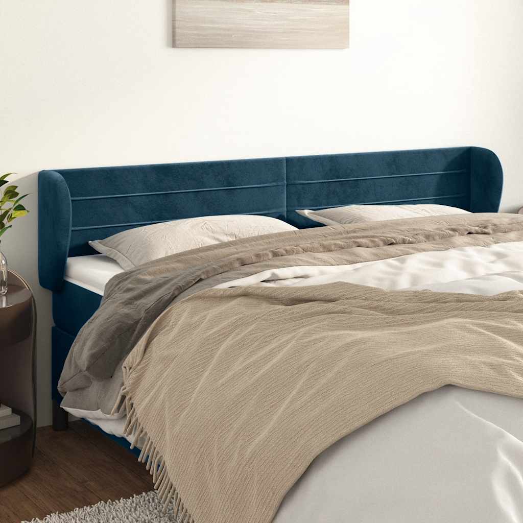 sengegavl med kanter 163x23x78/88 cm fløjl mørkeblå