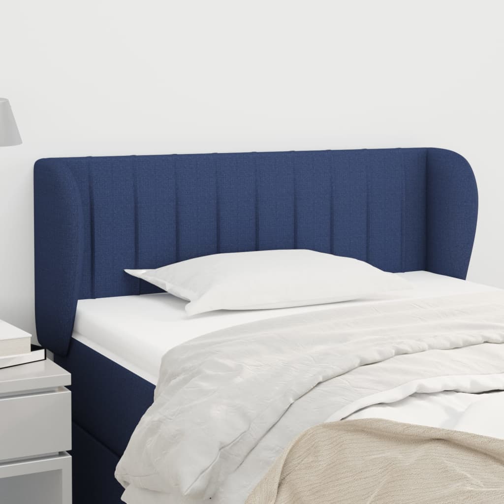 sengegavl med kanter 83x23x78/88 cm stof blå