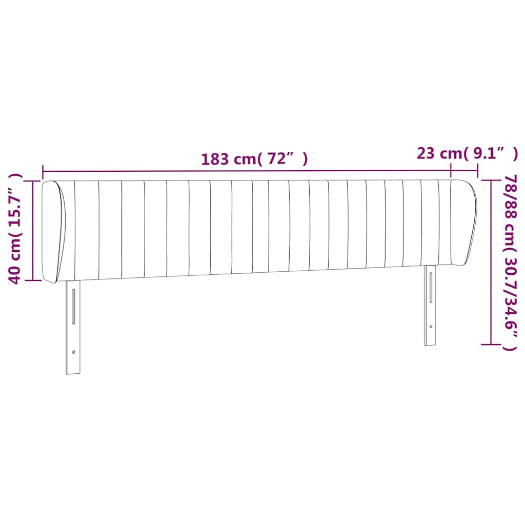 sengegavl med kanter 183x23x78/88 cm stof cremefarvet