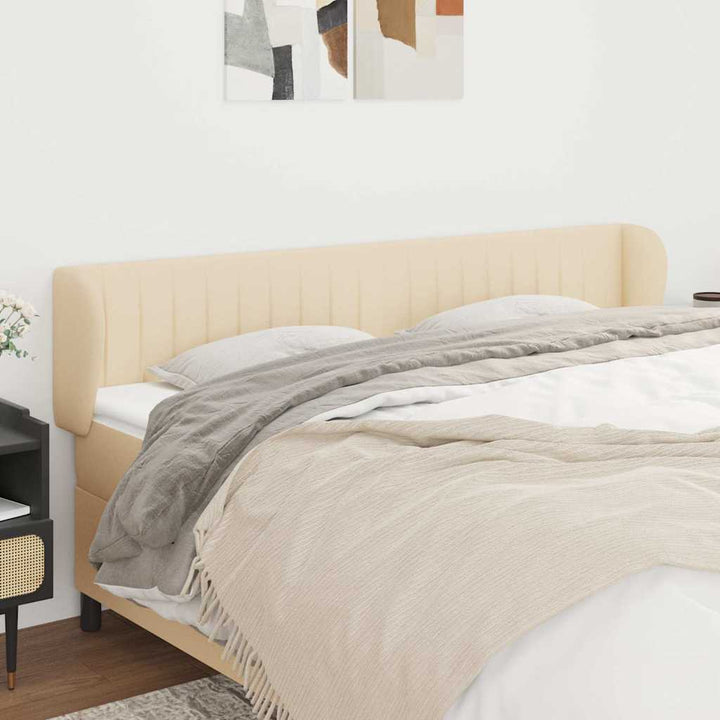 sengegavl med kanter 183x23x78/88 cm stof cremefarvet
