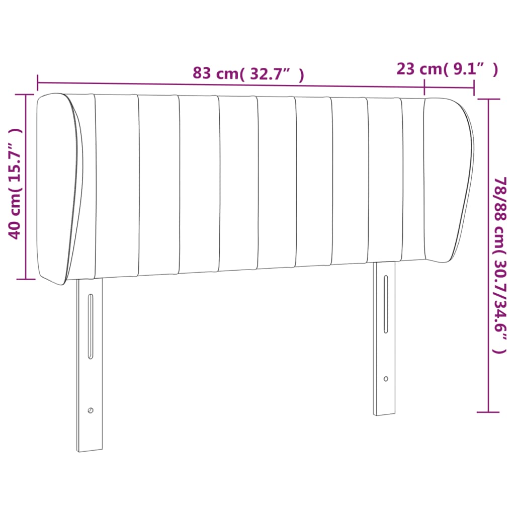 sengegavl med kanter 83x23x78/88 cm fløjl mørkegrå