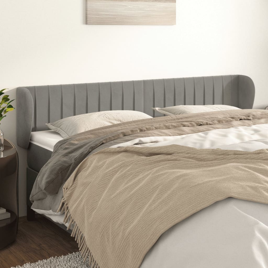 sengegavl med kanter 163x23x78/88cm fløjl lysegrå