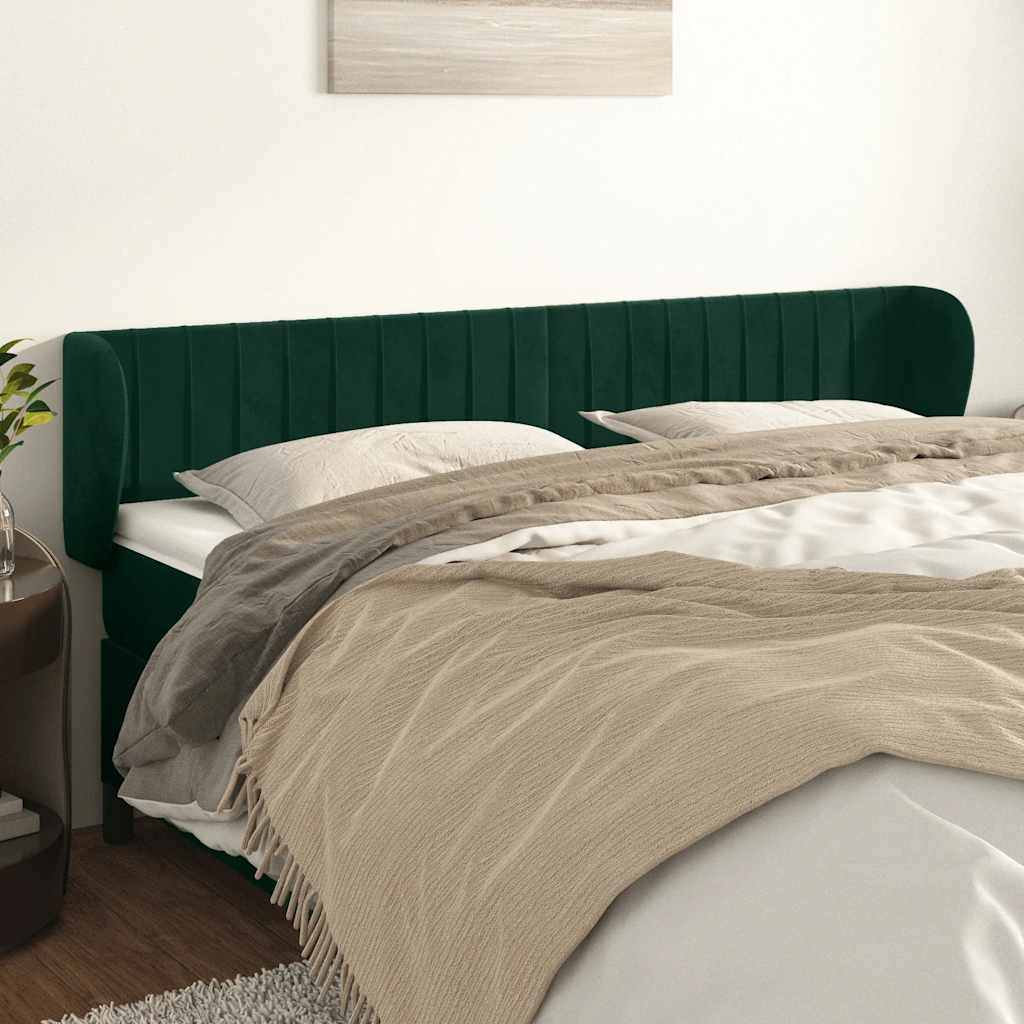 sengegavl med kanter 203x23x78/88 cm fløjl mørkegrøn