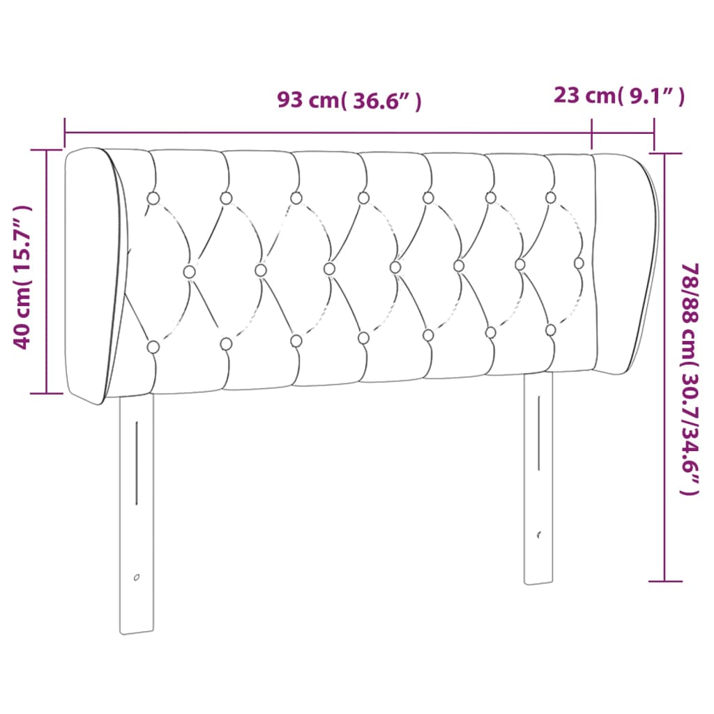 sengegavl med kanter 93x23x78/88 cm stof cremefarvet
