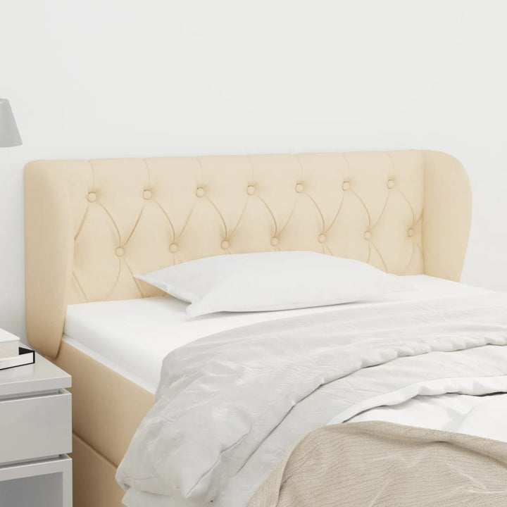 sengegavl med kanter 103x23x78/88 cm stof cremefarvet
