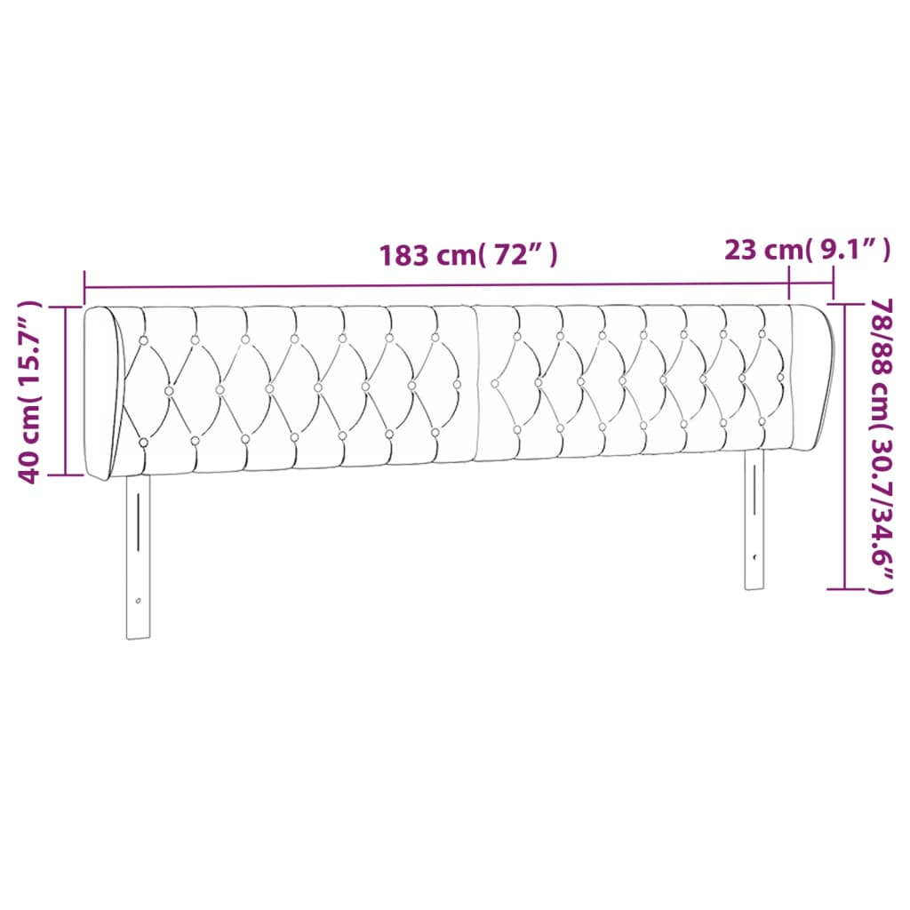 sengegavl med kanter 183x23x78/88 cm stof cremefarvet