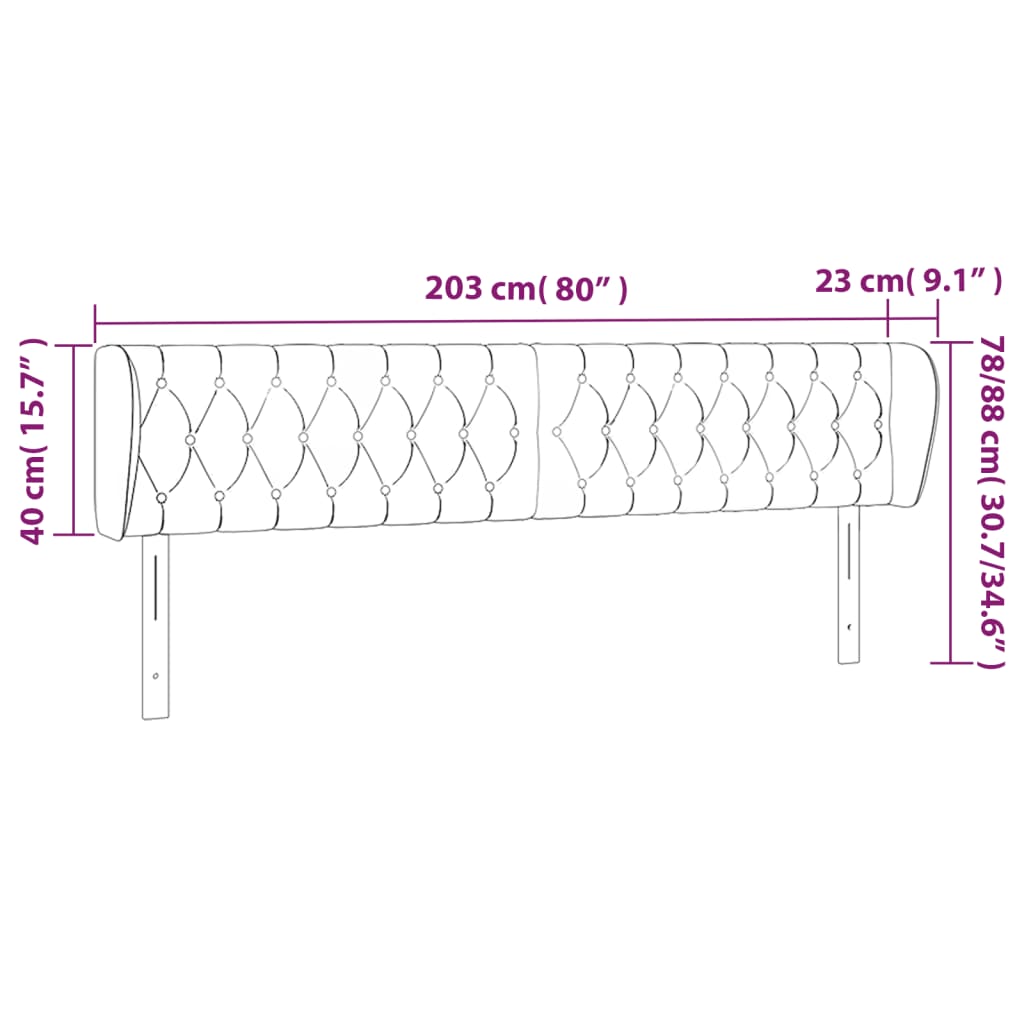 sengegavl med kanter 203x23x78/88 cm stof mørkegrå